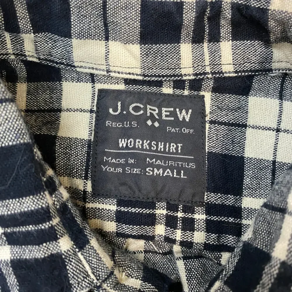 J. Crew Factory Cotton Button Down Black White Plaid Workshirt Size S
